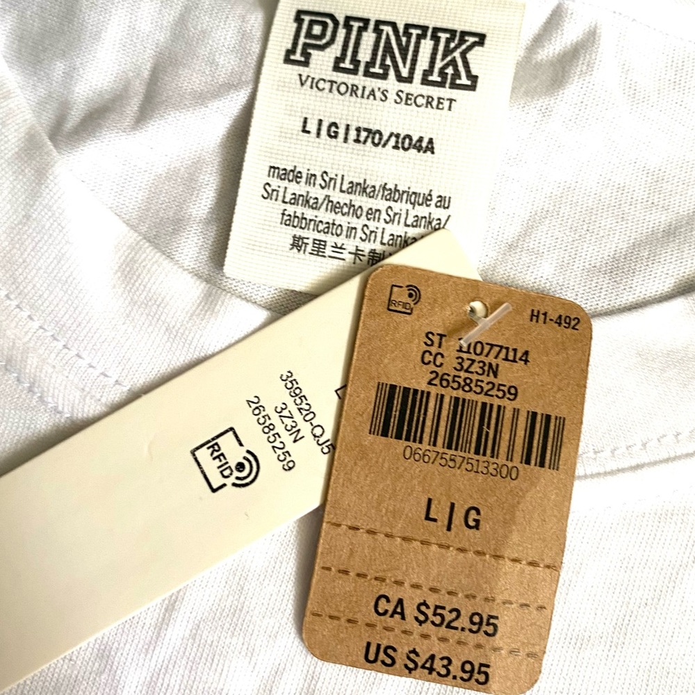 💕NWT VS PINK WHITE CAMPUS BLING TEE AND FLEECE BAGGY JOGGERS / 2 PIECE SET PINK - Picture 5 of 15